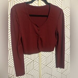 Long Sleeve Ribbed Knit Crop Top, New